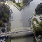 Poluted waters of Marcal river, left, mixes with Raba river in Gyor.