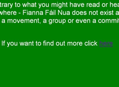 The home page of www.fiannafailnua.com Clicking 'here' brings one to the official FF party website.
