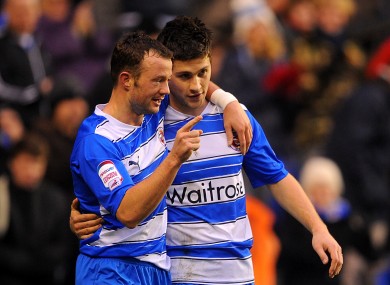 Reading's Irish strikers Shane Long, right, and Noel Hunt celebrate their side's first goal.