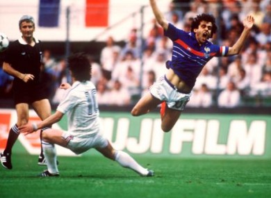 Michel Platini floats through the air with the greatest of ease