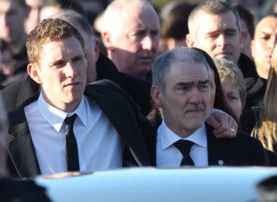 Michaela's husband John and father Mickey Harte at her funeral on 17 January