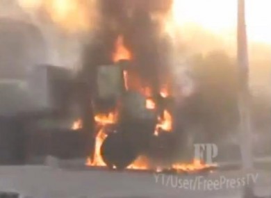 Foreign press have been largely banned from Syria so the military attack on Hama has been recorded in citizen-captured videos like this of a vehicle on fire in Hama