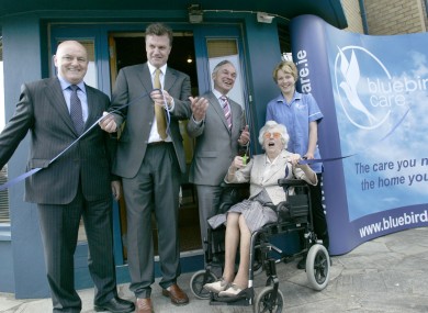 From left: Willie Byrne and David Bruton of Bluebird Care, Minister Bruton, Bluebird client Vivienne Fagan, and Vivienne's carer Eszter Kenez.