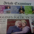 It's a picture of joy on the front page of the Irish Examiner, with Michael D and Sabina celebrating at Dublin Castle.