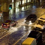 24/10/2011. Flooding. Cars pass each other on the Lower Rathmines Road during heavy rain which caused flash flooding in the area. Photo: Laura Hutton/Photocall Ireland