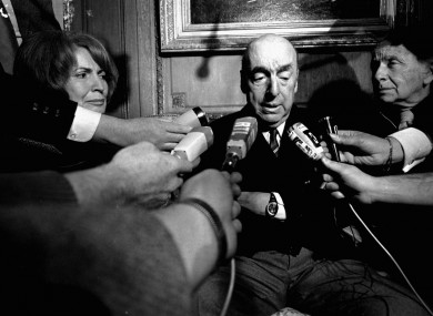 Pablo Neruda, poet and then Chilean ambassador to France, talk with reporters in Paris after being named the 1971 Nobel Prize for Literature