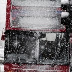 A bus makes its way through heavy snow near Newcastle as blizzards make walking and driving treacherous.