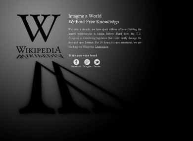 Wikipedia's blackout page appears when users access the site