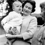 Elizabeth had two children before she ascended to the throne, and had two more while monarch. Here she is with her baby Prince Andrew in 1960.