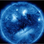 NASA says that several active regions viewed in extreme UV light have coincidentally formed a face without any re-arranging of the image. (NASA/the Solar Dynamics Observatory) 
