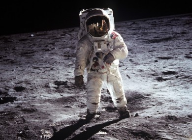 The Apollo 11 crew explore the moon's Sea of Tranquility.