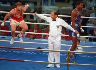 Carruth jumps for joy after winning the Gold Medal