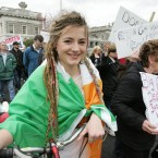 Ruth Shiels from Donegal outside the Convention Center in Dublin, protesting over the household charge. Photo: Sam Boal/Photocall Ireland