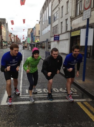 Brian Maher (left) and Mike Sheridan (right) are joined by supporters for part of the run.