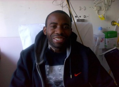 Muamba pictured by his girlfriend in hospital last week.