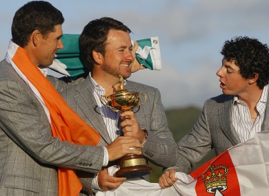 The trio of Harrington, McDowell and McIlroy after the 2010 Ryder Cup win