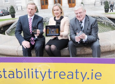 Enda Kenny, Lucinda Creighton and Eamon Gilmore at the launch of the Government's online campaign.