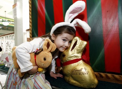Layla Kenny from Terenure poses with a Lindt bunny in 2007. The European Court of Justice says Lindt can't trademark its gold bunny design throughout the EU.