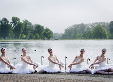 English National Ballet dancers launch the celebrity art auction as part of The Summer Party at The Orangery at Kensington Palace in London earlier this week.