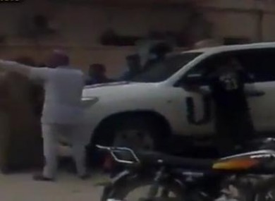 One of the UN observer mission vehicles moments before the explosion.