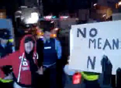 A grab from a video showing gardaí and demonstrators outside the Dáil last night