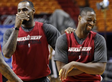 Miami Heat small forward LeBron James and shooting guard Dwyane Wade yesterday.