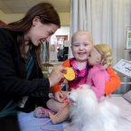Five-year-old Aoife Hendrick from Malahide, Co Dublin introduces Katie to her companions. (Photo: Mark Stedman/Photocall Ireland)