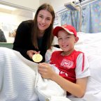 Keith Maguire, 12, from Blackrock, Co Louth meets Katie during her visit to Our Lady's Children's Hospital Crumlin today. (Photo: Mark Stedman/Photocall Ireland)
