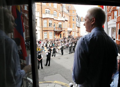 Julian Assange delivering a statement from the Ecuadorian embassy in London last weekend.