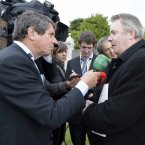 Loyalist Ulster Defense Association (UDA) spokesperson, Frankie Gallagher speaks to the media, including Charlie, after wreath laying ceremony by both the Queen and President McAleese, in the memorial garden which honours all Irish military personnel who died in the First and Second World Wars. Photo Eamonn Farrell/Photocall Ireland 