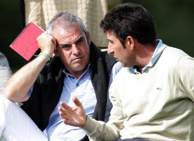 Jose Maria Olazabal of Spain, right, captain of the European Ryder Cup in 2012 and McGinley.