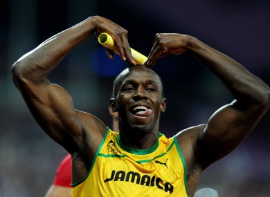 Jamaica's Usain Bolt celebrates winning the Men's 4x100m Relay.