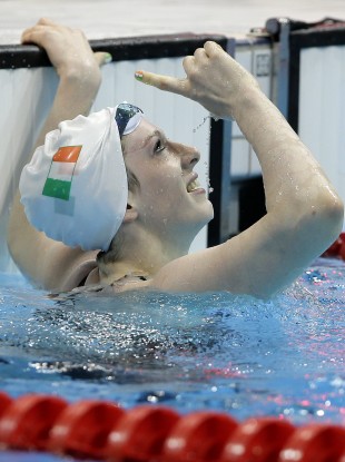 Ireland's Bethany Firth celebrates winning gold in the women's 100m Backstroke S14 final at the 2012 Paralympics.