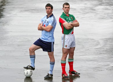 Dublin's Michael Dara MacAuley and Mayo's Seamus O'Shea.