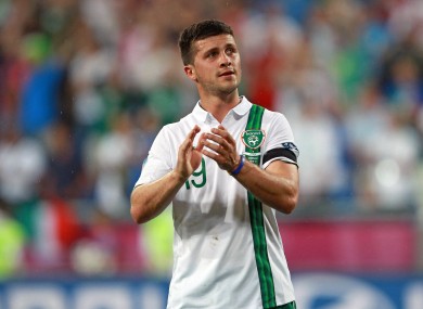 Shane Long applauds the Irish supporters at Euro 2012.