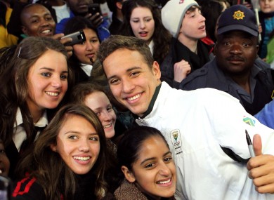 Chad Le Clos with supporters upon his arrival into Johannesburg.