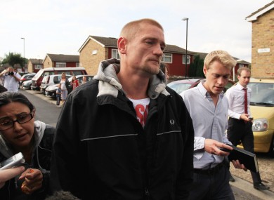 Stuart Hazell pictured on Wednesday 8 August as he left Christine Sharp's home