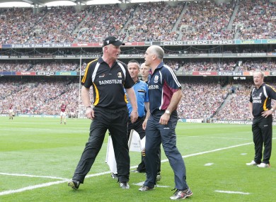 Brian Cody and Anthony Cunningham before the end of the drawn All-Ireland final.