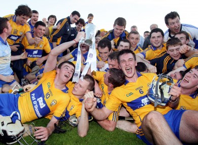 Clare players celebrating after their Munster U21 final triumph.
