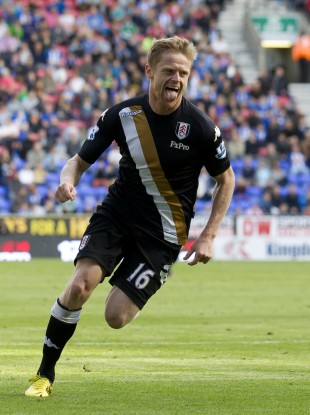 Duff celebrates scoring on Saturday.