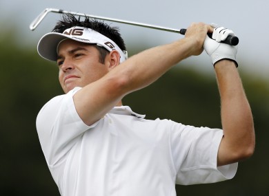 Louis Oosthuizen, of South Africa, tees off on the third hole during the third round of the Deutsche Bank Championship.