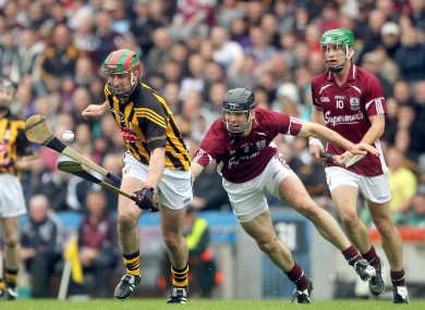Eoin Larkin and David Collins battling in the Leinster final.