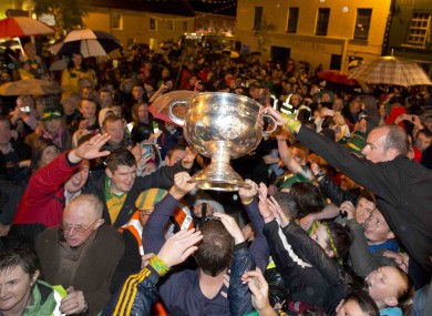 Fans turn out to welcome the Sam Maguire Cup in Pettigo on Monday night.