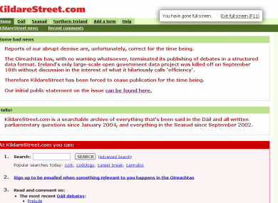 KildareStreet.com has been rendered defunct by the Oireachtas' transition to a new debates website which lacks the necessary features.