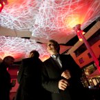 Dermot McLaughlin, chief executive of Temple Bar Cultural Trust looking up at the canopies illuminated at night on 15 December last year. Image:Leon Farrell/Photocall Ireland.