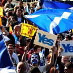 Supporters attend a rally for Scottish Independence in Princess Street Gardens, Edinburgh, as thousands of people took to the streets of Edinburgh in one of the largest pro-independence marches the city has seen.