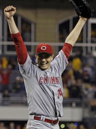 Cincinnati Reds starting pitcher Homer Bailey (34) celebrates getting the final out of a no-hitter.