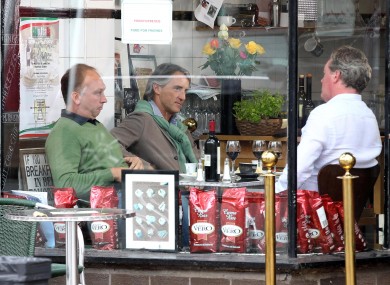 Roberto Mancini and David Platt film an interview with Geoff Shreeves in their favourite italian cafe in Alderley Edge, Cheshire this week.