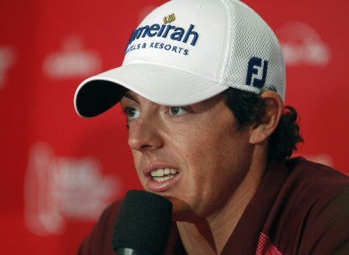 Golfer Rory McIlroy speaks during a news conference to discuss the Tour Championship golf tournament in Atlanta.