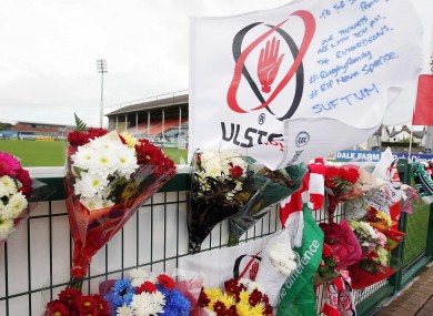 Tributes to Nevin Spence, 22, placed at Ulster's Ravenhill ground on Monday.